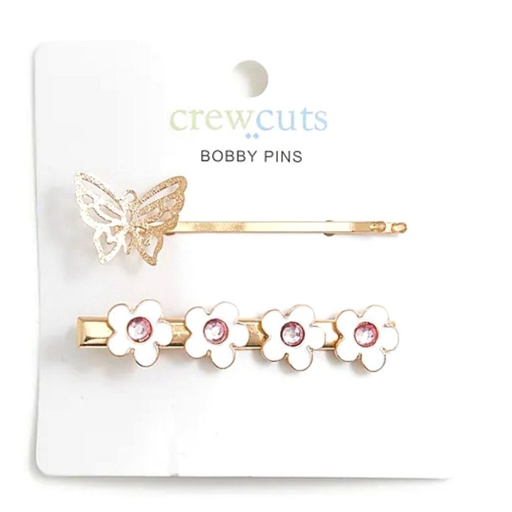 Hair Clips Bobby Pins Flowers Butterfly 2 pack Gold-tone NEW